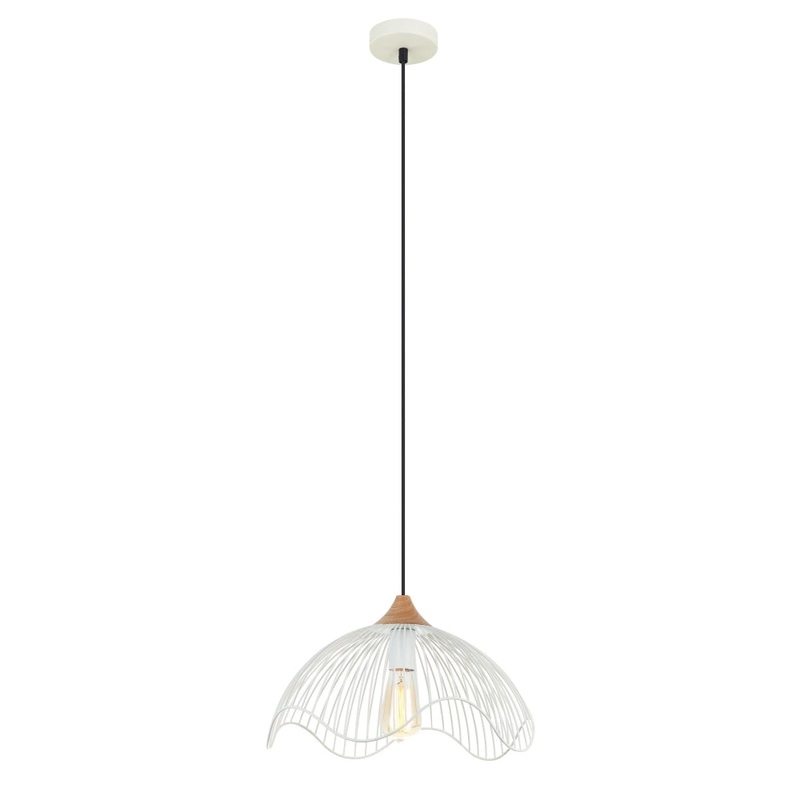 SPIAGGIA Pendant Lamp Light Interior ES White Wire Dome with Wavy Edge OD400mm
