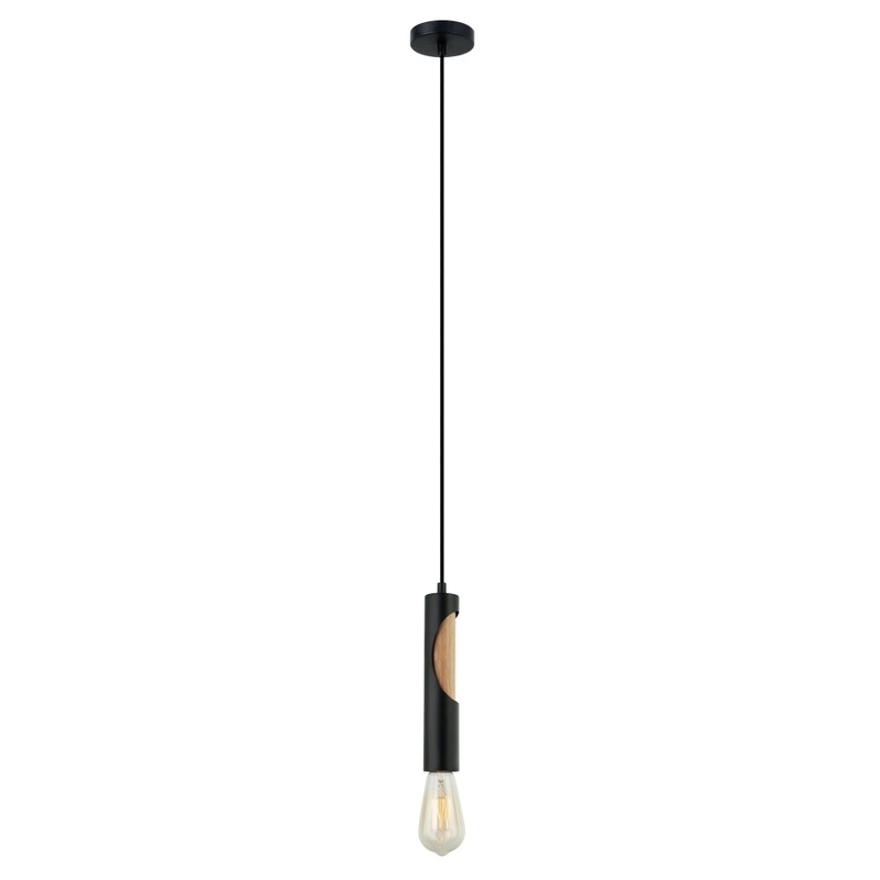 IDA Pendant Lamp Light Interior ES Matte Black Blonde Wood Tube OD50mm