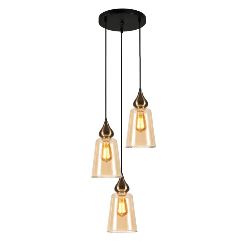 JEREZ Pendant Lamp Light Interior ES 3X72W Bronze Amber Glass Flat Top OD370mm X H1100mm