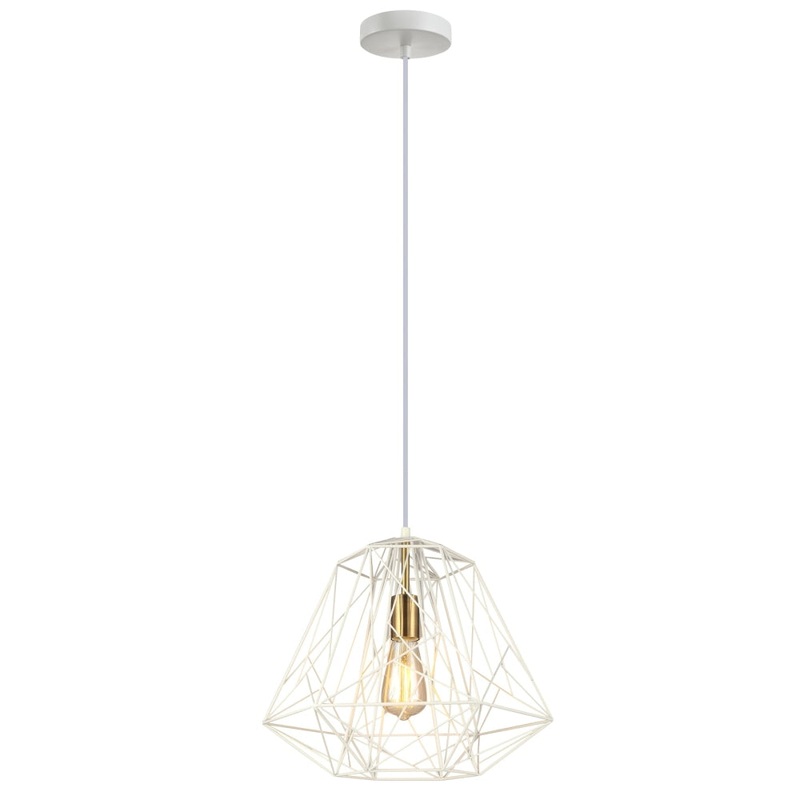 MARTE Pendant Lamp Light Interior ES 72W White Iron Cage Antique Brass OD395x H350mm