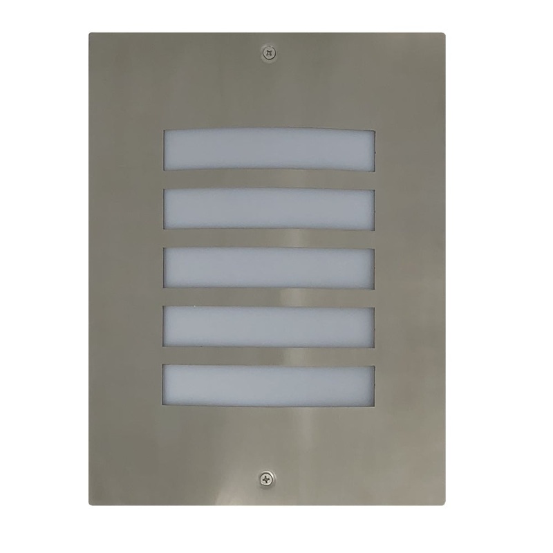 NED Wall Light Surface Mounted ES Rectangular Stainless Steel 316 IP54 Grilled Mask Opal Diffuser