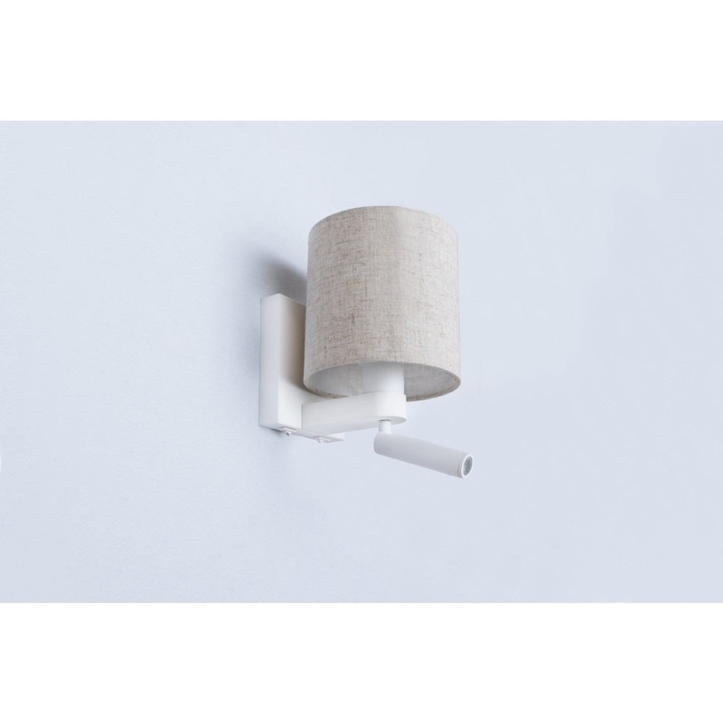 Brigette Coastal Wall Light Interior Mounted Adjustable W/ Flaxen Cloth Round Matte White 5000k Reader