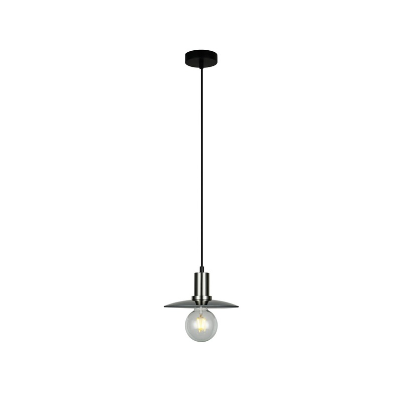 CHAPEAU Pendant Lamp Light Interior ES Smoke Glass Coolie with Satin Chrome Highlight OD220mm