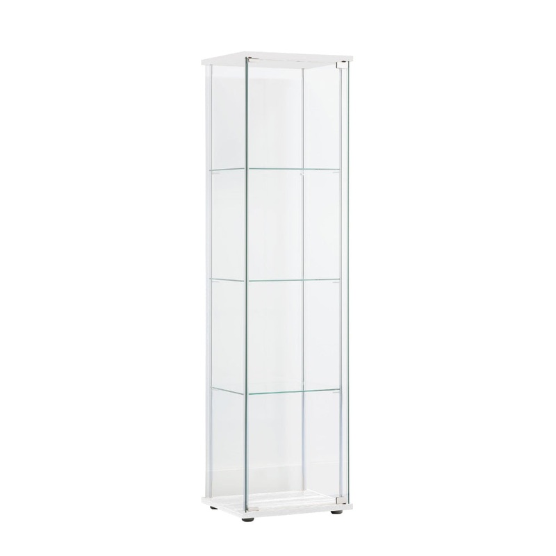 Dejaro Modern 4-Tier Display Shelf Storage Cabinet W/ 1-Door - Glass/White