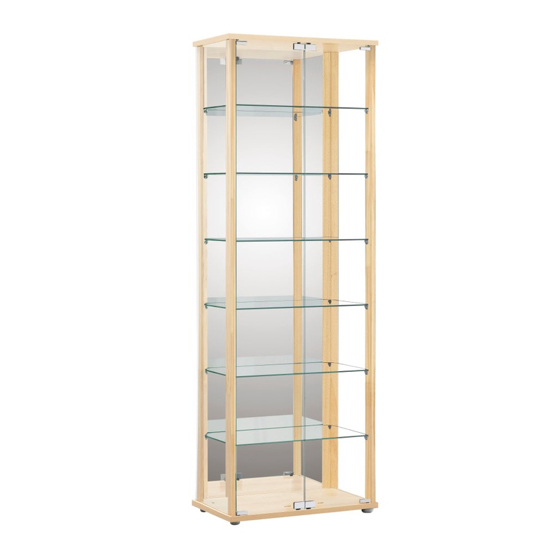 Dejaro Modern 7-Tier Display Shelf Storage Cabinet W/ 2-Doors - Glass/Beech