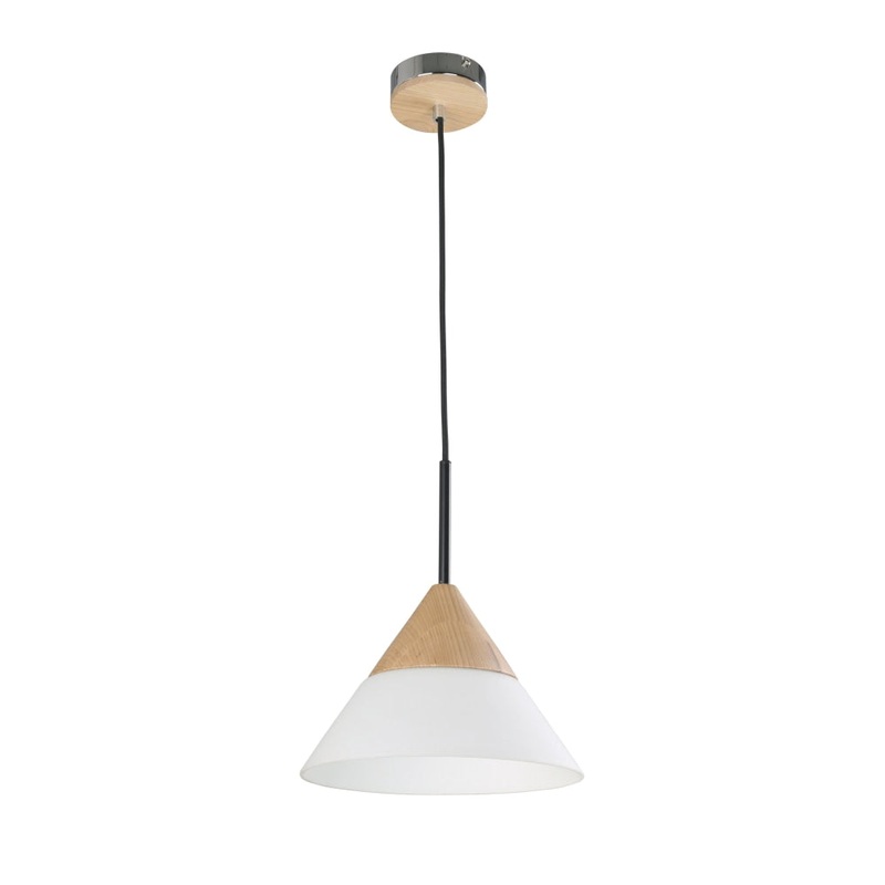 FINN Pendant Lamp Light Interior ES Opal Glass Small Cone with Wood Highlight OD265mm