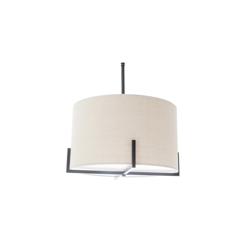 Kay Matte Black Square-Edged Metal Pendant Hanging Lamp Off White Linen Shade