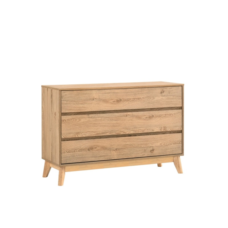 Minere Modern Wooden Chest Of 3-Drawers Lowboy Storage Cabinet - Oak
