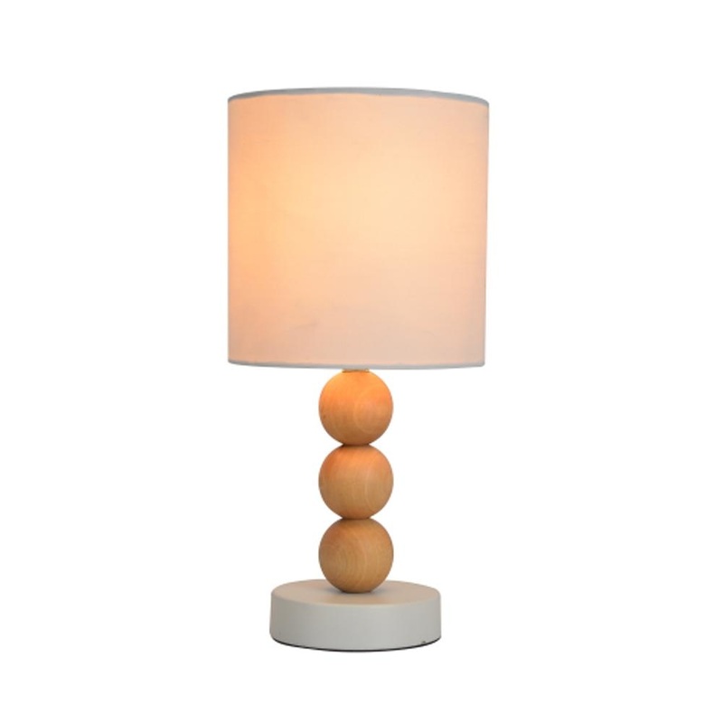 Bobo Small Table Desk Lamp Metal Base Wooden Body Fabric Shade - White