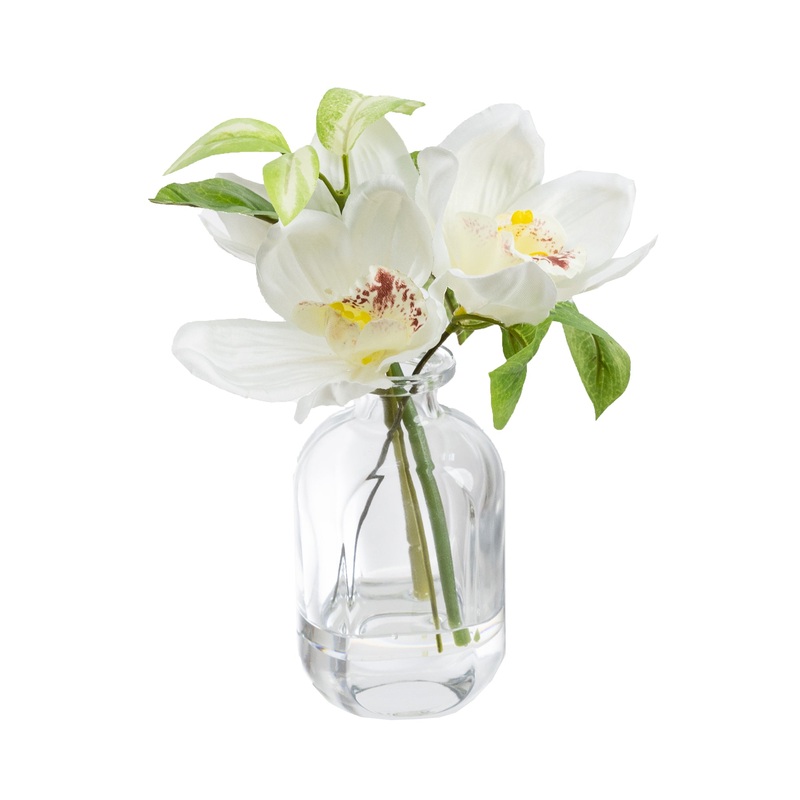 Cymbidium Orchid Artificial Faux Plant Flower Decorative 22cm In Bottle Vase