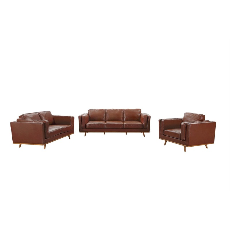 3+2+1 Seater Sofa Brown Faux Leather Lounge Set for Living Room Couch with Wooden Frame