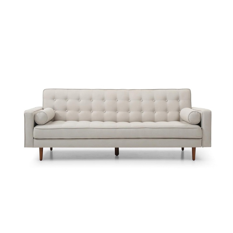 Sofa Bed 3 Seater Button Tufted Lounge Set for Living Room Couch in Fabric Beige Colour