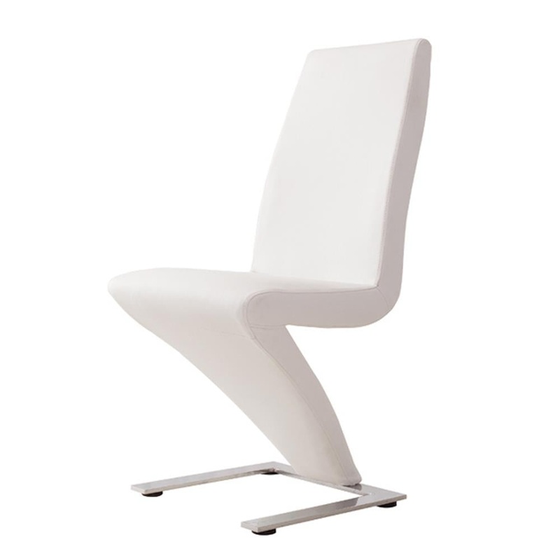 2x Z Shape White Leatherette Dining Chairs with Stainless Base