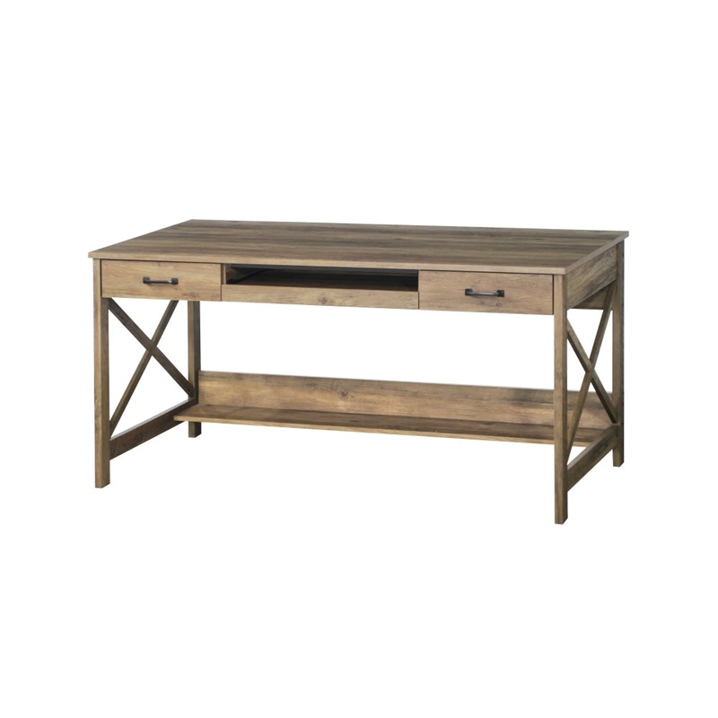 Andy Home Office Study Writing Computer Desk W/ 2-Drawers - Rustic Oak