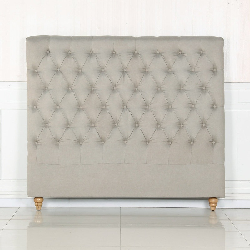 Bed Head Queen Size French Provincial Headboard Upholsterd Fabric Beige