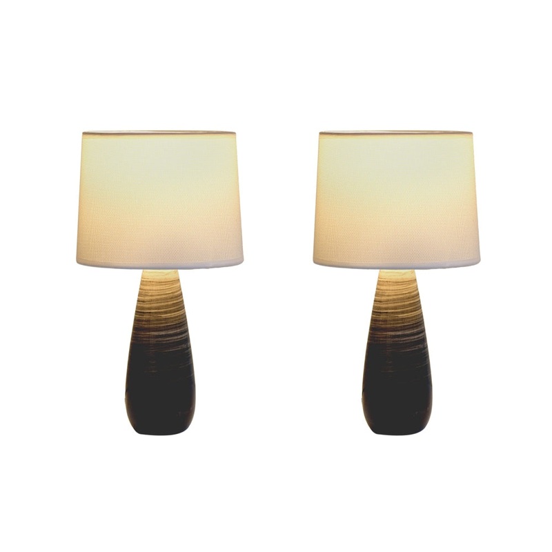Andromeda Set Of 2 Coastal Lighting Glow Ceramic Table Desk Office Lamp Light Linen Fabric Shade - Brown