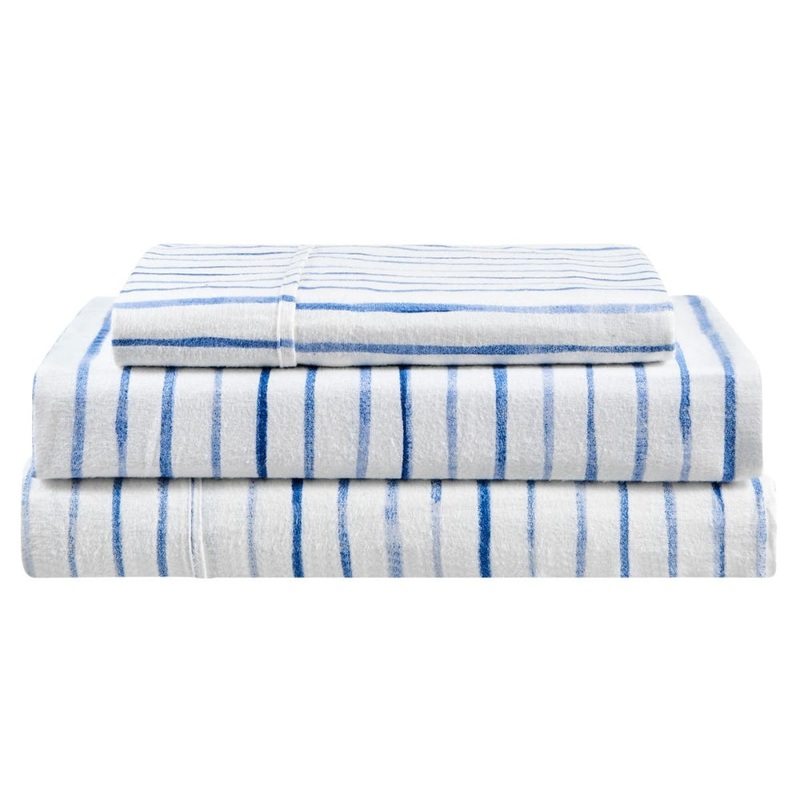 150GSM Waterprint Flannelette Bed Sheet Set - Blue, King