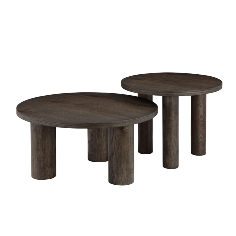 Angelo Wooden Dark Oak Veneer Round Modern Coffee Table Coffee