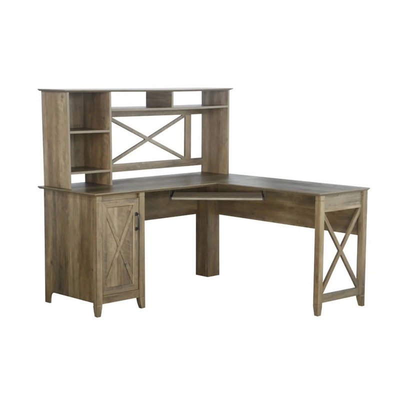 Axel L-Shape Computer Working Home Office Desk W/ Hutch Rustic Oak