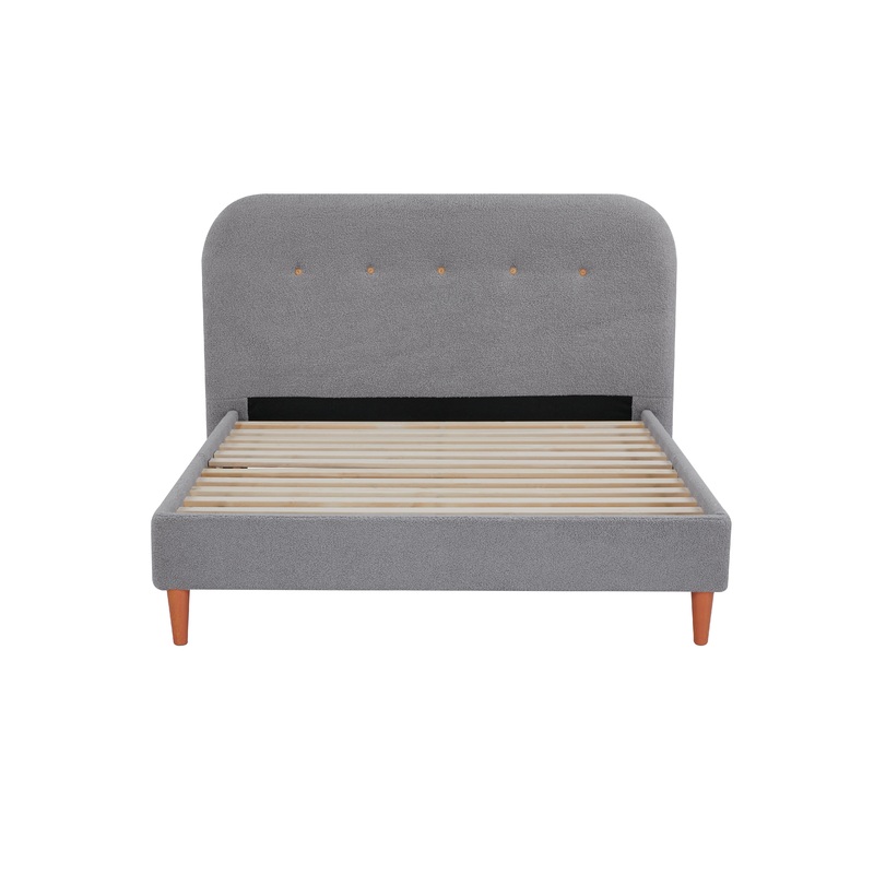 Boucle Fabric Modern Bed Frame With Headboard Double Size - Light Grey