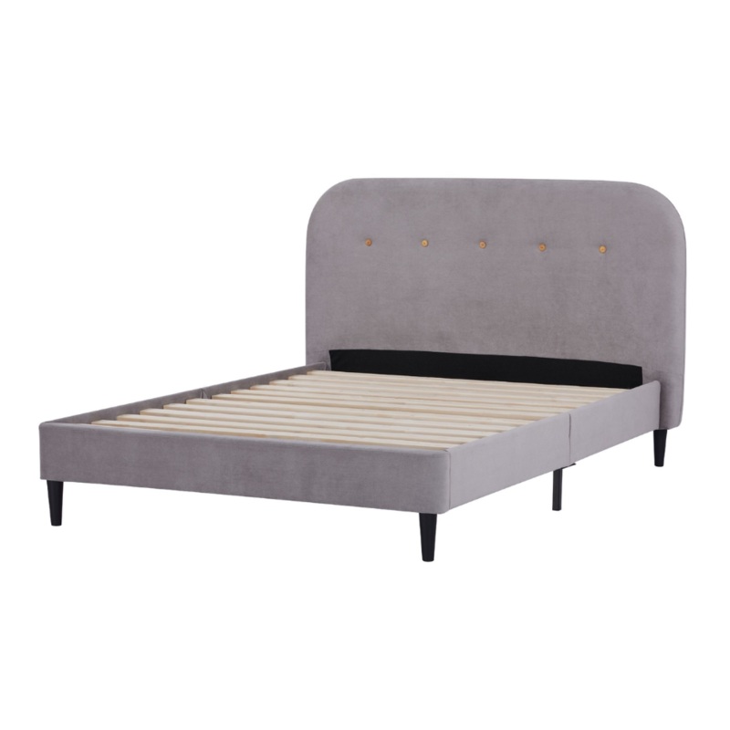 Boucle Fabric Modern Bed Frame With Headboard Queen Size - Light Grey