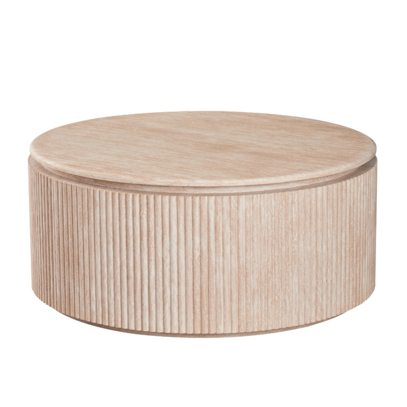 Cameo Faux Marble Wooden Frame Round Modern Coffee Table Travertine