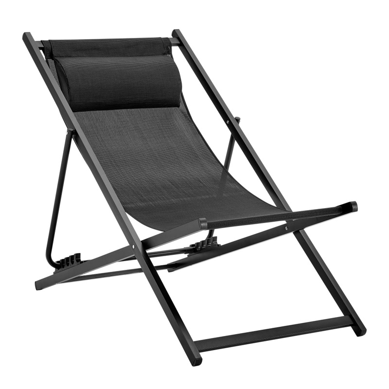 Duka Outdoor Relaxing Lounge Accent Folding Steel Patio Beach Chair Black