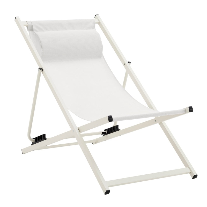 Duka Outdoor Relaxing Lounge Accent Folding Steel Patio Beach Chair White
