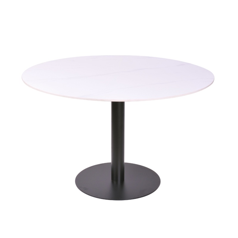 Ettore Large Ceramic Round Modern Kitchen Dining Table 120cm Metal Frame White Sevella