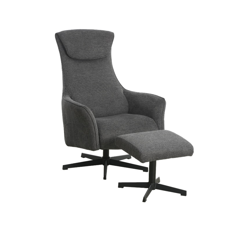 Fabric Relaxing Accent Lounge Armchair With Footstool Ottoman - Grey
