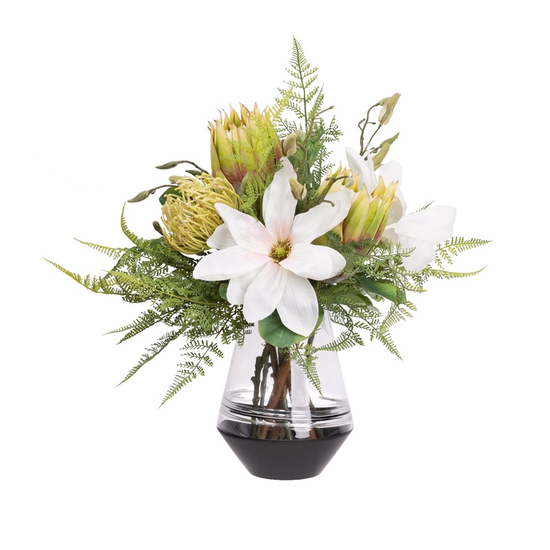 Magnolia & Protea Artificial Plant Decorative Arrangement 50cm In Glass - Multi Color