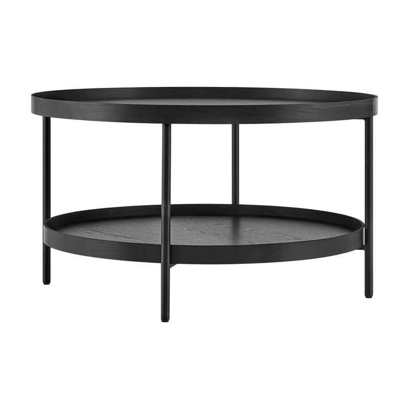 Myla Round Wooden 2-Tier Coffee Table Metal Tube Frame Black