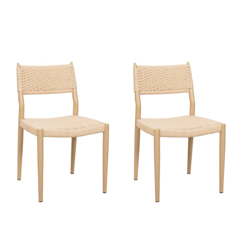 Set Of 2 Cayman Rope Seating Kitchen Dining Chair Wooden Legs Natural