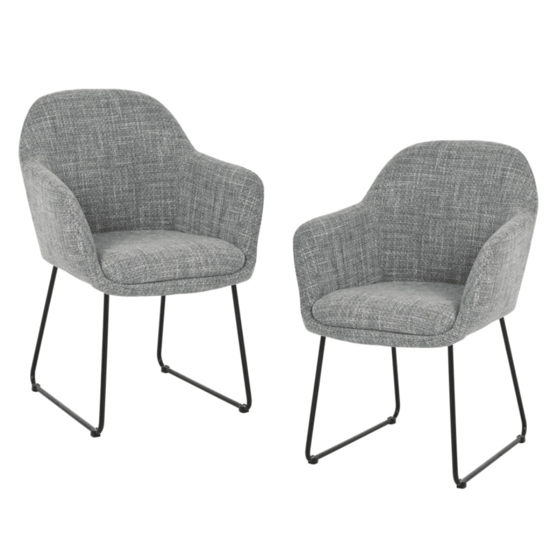 Set Of 2 Eleana Fabric Kitchen Dining Arm Chair Metal Legs - Grey