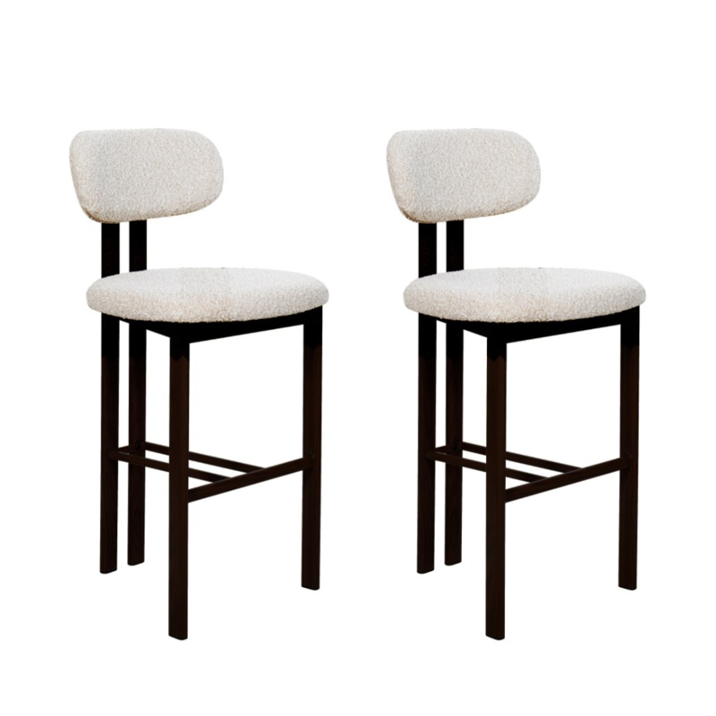 Set Of 2 Eloise Boucle Fabric Kitchen Counter Bar Stools Metal Legs Cream/Black