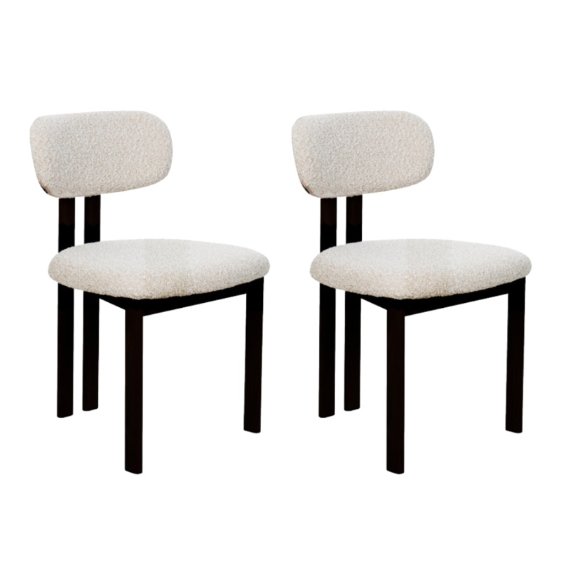 Set Of 2 Eloise Boucle Fabric Kitchen Dining Chair Metal Legs Cream/Black