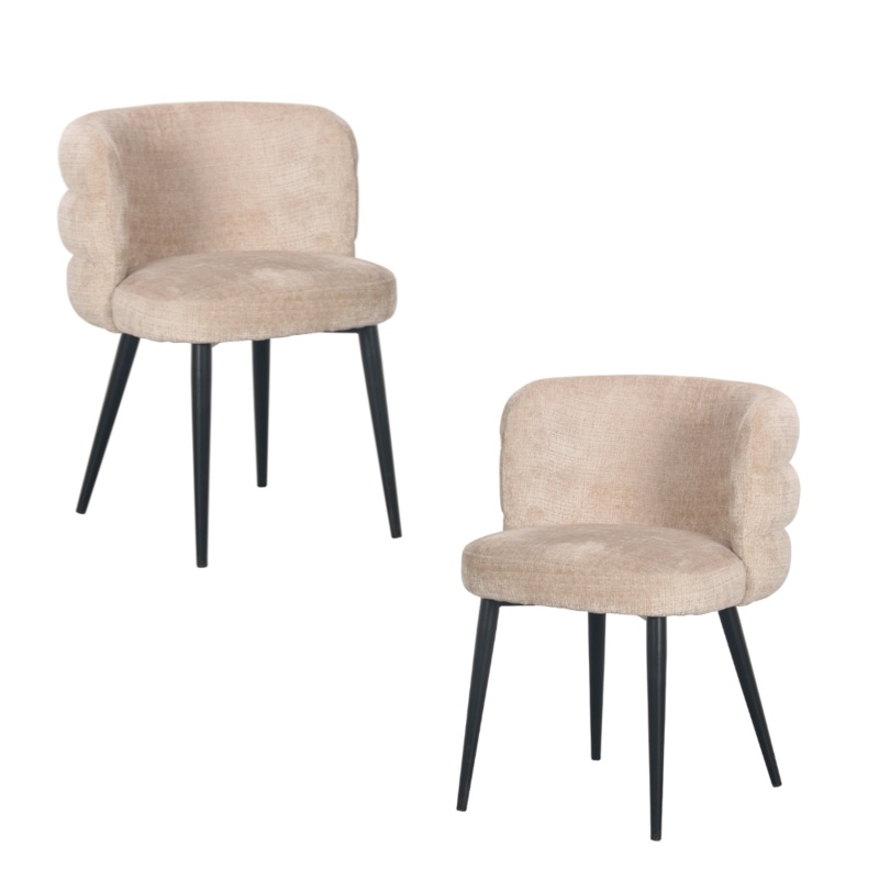 Set Of 2 Flavio Fabric Kitchen Dining Chair Metal Legs Latte