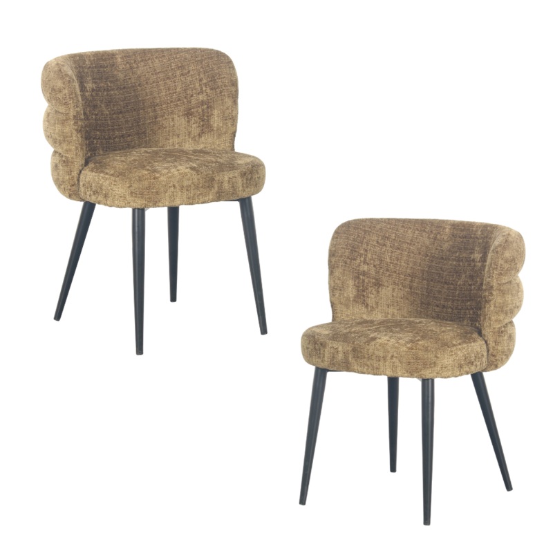 Set of 2 Flavio Fabric Kitchen Dining Chair Metal Legs Moss