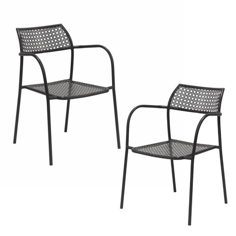 Set Of 2 Kara Antirust Treatment Metal Outdoor Dining Arm Chair Espresso