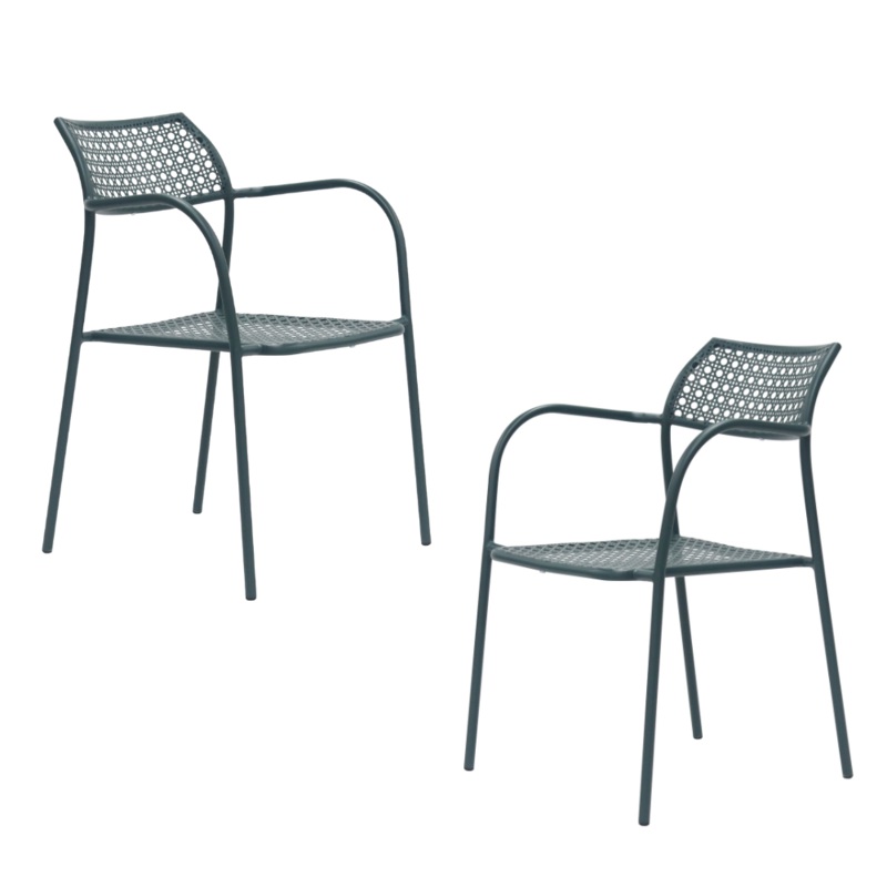 Set Of 2 Kara Antirust Treatment Metal Outdoor Dining Arm Chair Forest