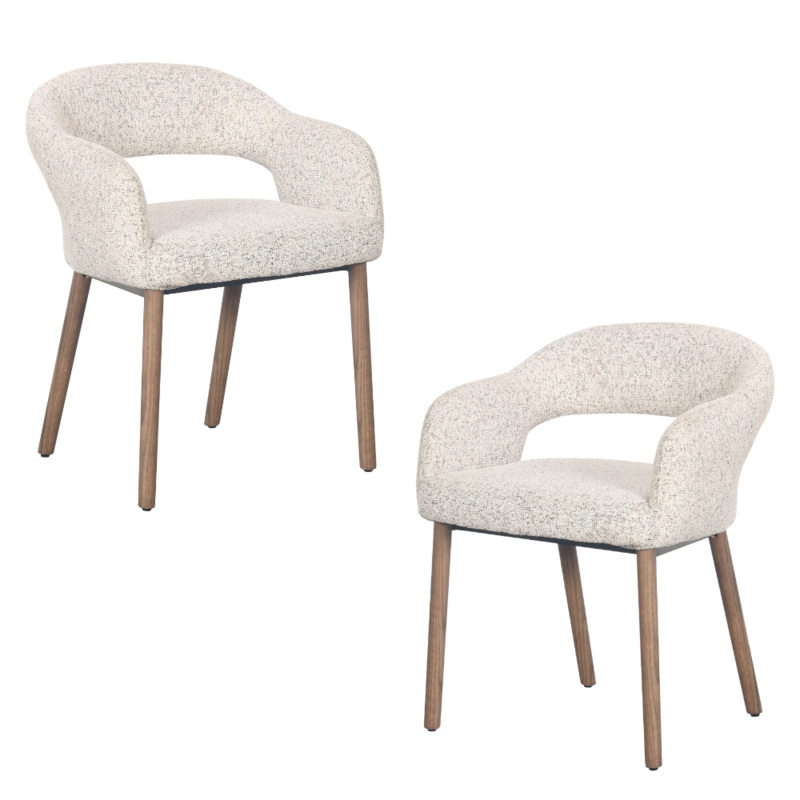 Set of 2 Luca Fabric Kitchen Dining Arm Chair Wooden Leg Sand/Brown