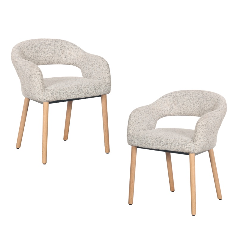 Set of 2 Luca Fabric Kitchen Dining Arm Chair Wooden Leg Sand/Natural