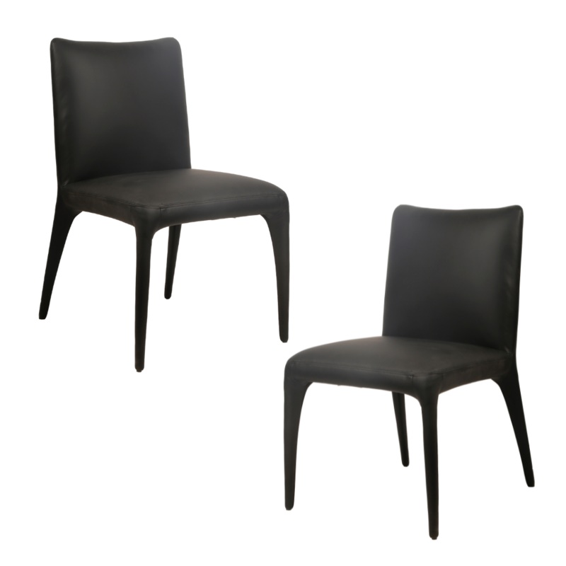 Set Of 2 Ludo Modern Eco Leather Kitchen Dining Side Chair Metal Leg Black
