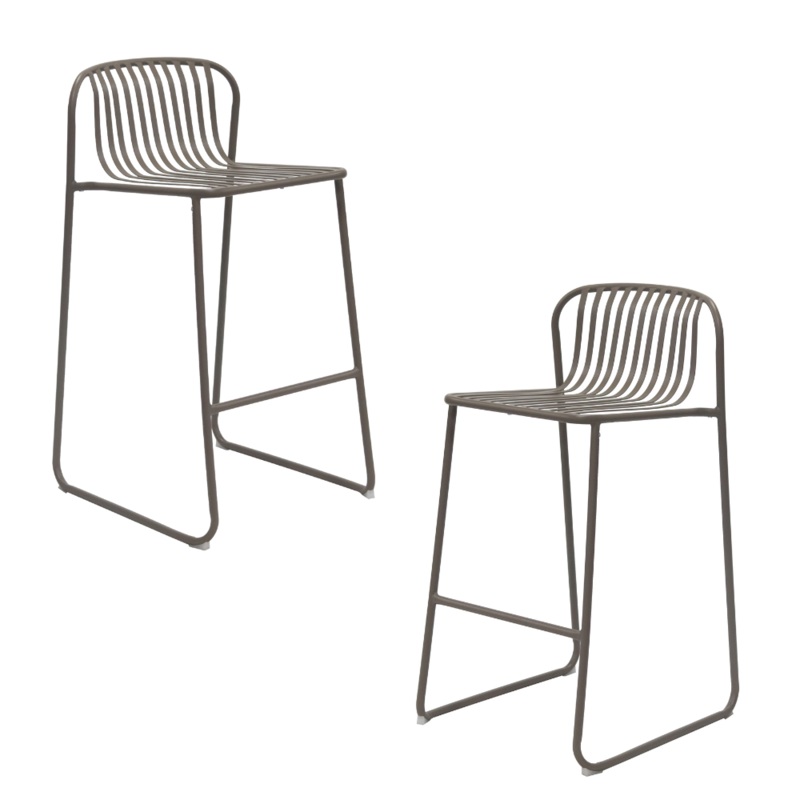 Set Of 2 Renzo Antirust Treatment Metal Outdoor Counter Bar Stool Chair Cappucino