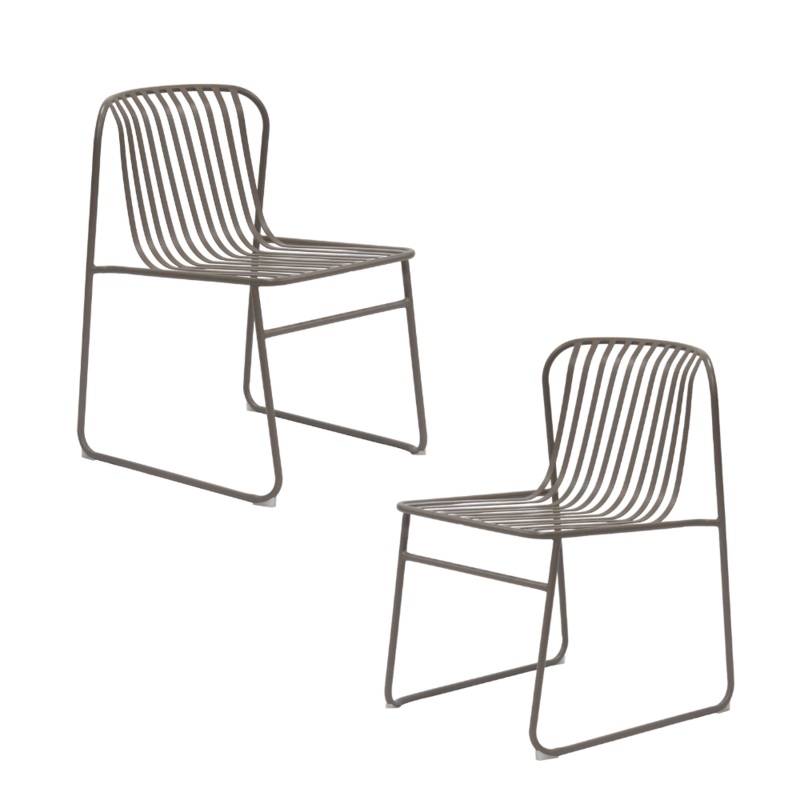 Set Of 2 Renzo Antirust Treatment Metal Outdoor Dining Side Chair Cappuccino