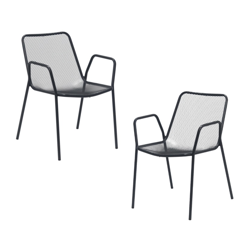 Set Of 2 Rhonda Antirust Treament Metal Outdoor Dining Arm Chair Black