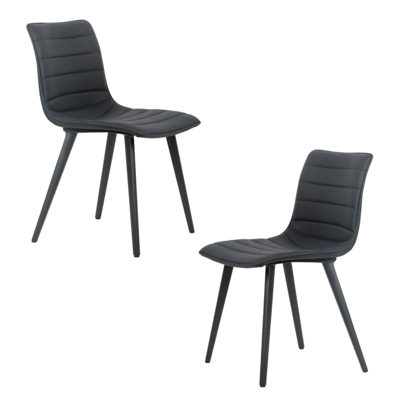 Set Of 2 Rosa Eco Leather Kitchen Dining Side Chair Metal Legs Black