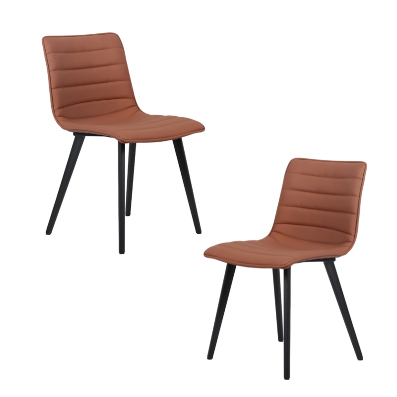Set Of 2 Rosa Eco Leather Kitchen Dining Side Chair Metal Legs Tan