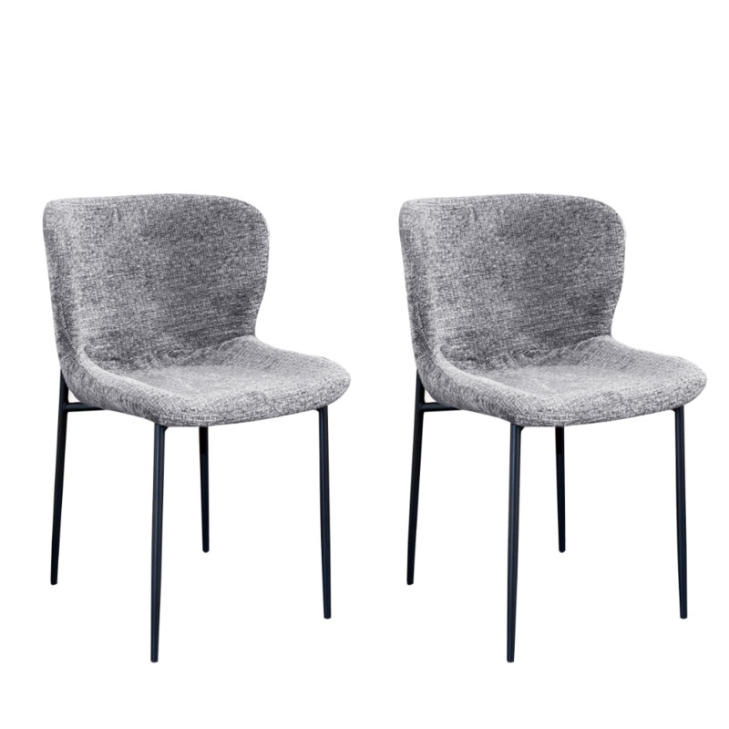 Set Of 2 Sonata Fabric Kitchen Dining Side Chair Metal Legs Grey/Black