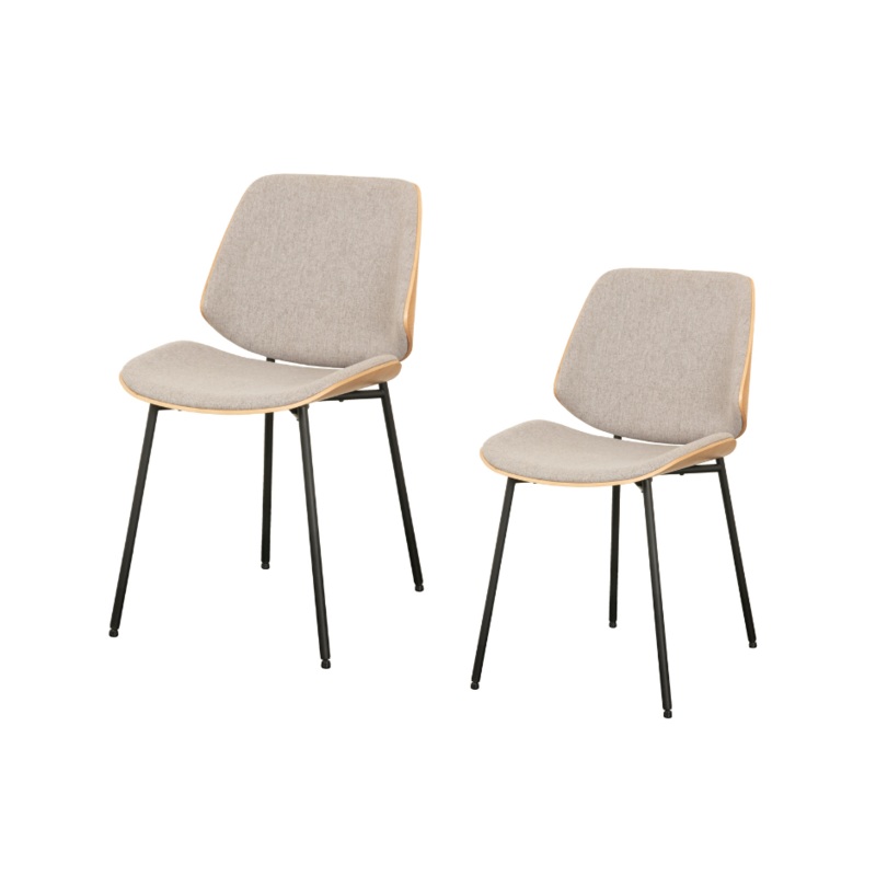 Set Of 2 Stylish Modern Fabric Kitchen Dining Chairs Wooden Frame - Light Grey